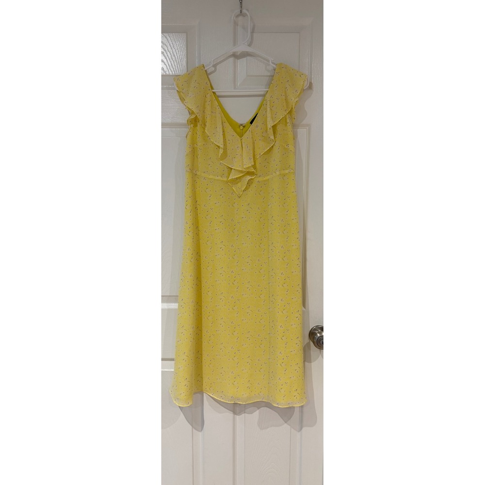 Ann‎ Taylor Factory Yellow Floral Ruffle V-Neck Midi Dress Size 4 Garden Wedding